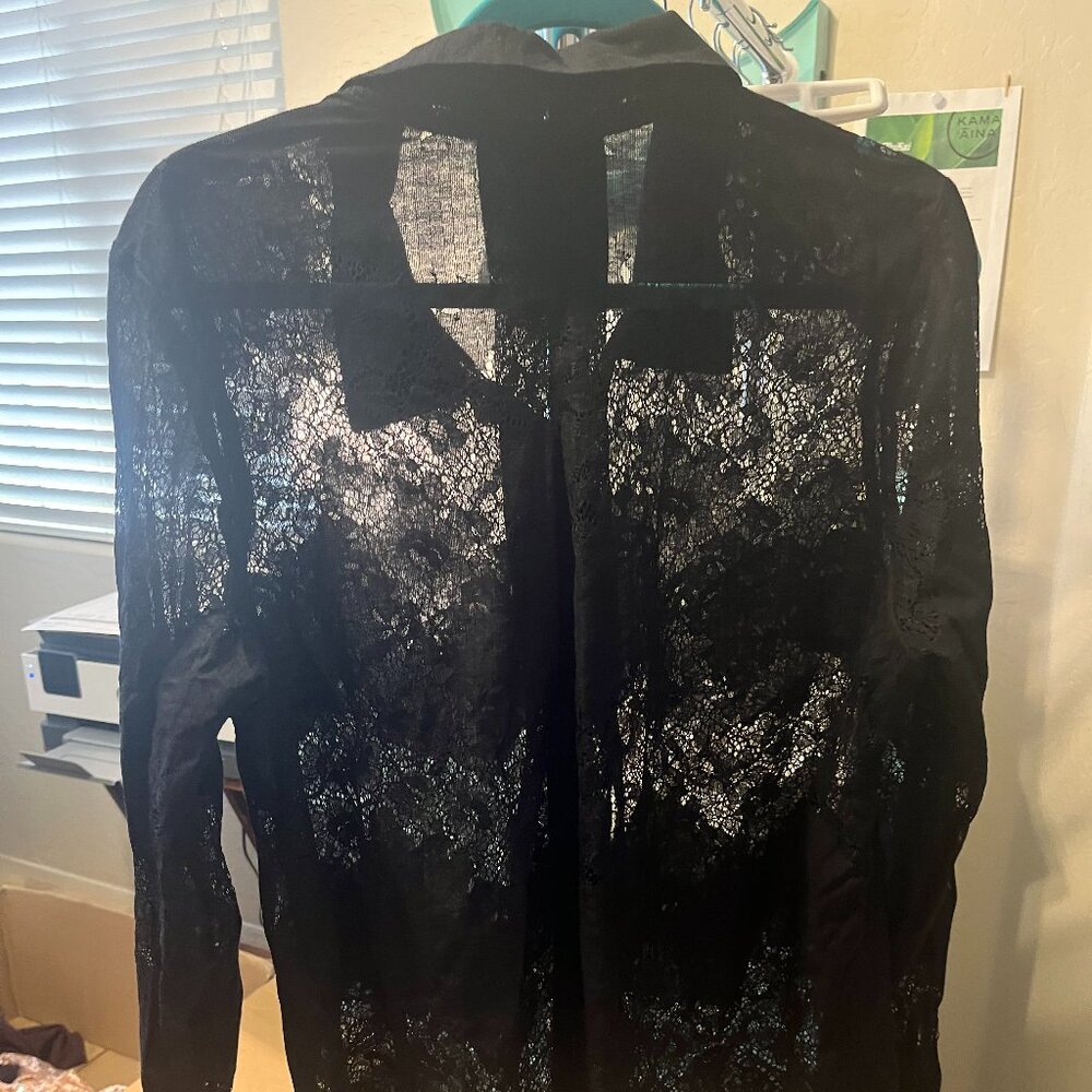 Cabi Black Lace Button Down Shirt-XL-Barely Worn